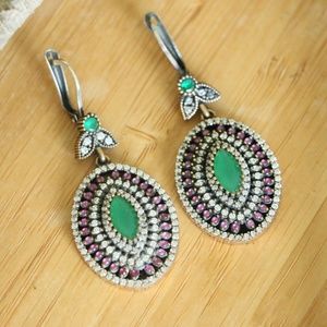 925 Sterling Silver with Jade & CZ Stones Earrings